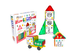 Tytan™ 60 piece Magnetic Tiles & Building Blocks With Bonus Decorative Tiles Marker and Sticker Pack