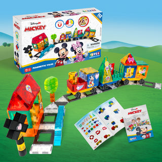 Official Disney Junior Mickey Mouse JUMBO Train Magnetic Tile Set – 112-Piece