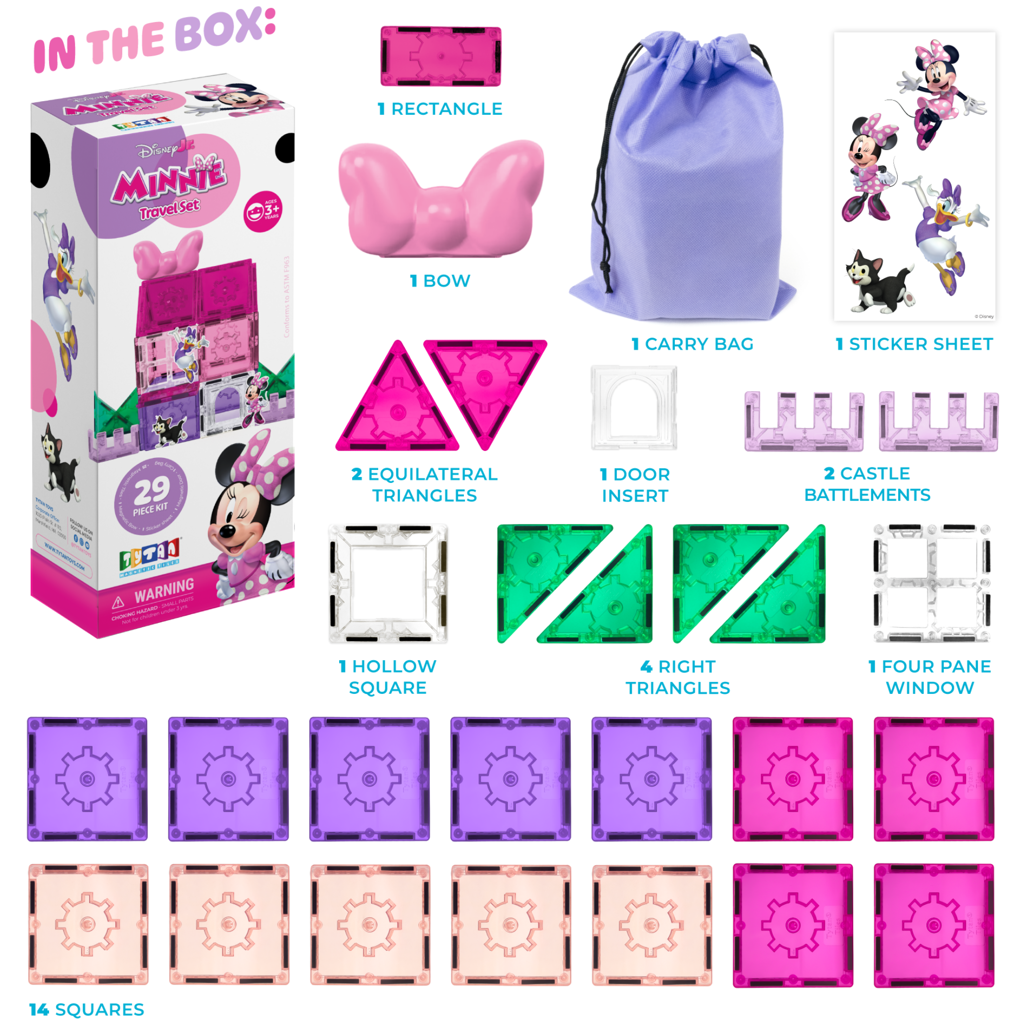 Official Disney Junior Minnie Mouse Magnetic Tile Travel Set - 29 Official Disney Junior Minnie Mouse Magnetic Tile Travel Set - 29